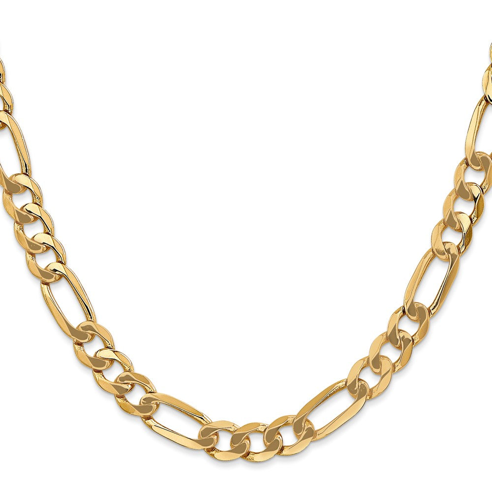 22 Inch 14K Yellow Gold 7mm Flat Figaro Chain Necklace