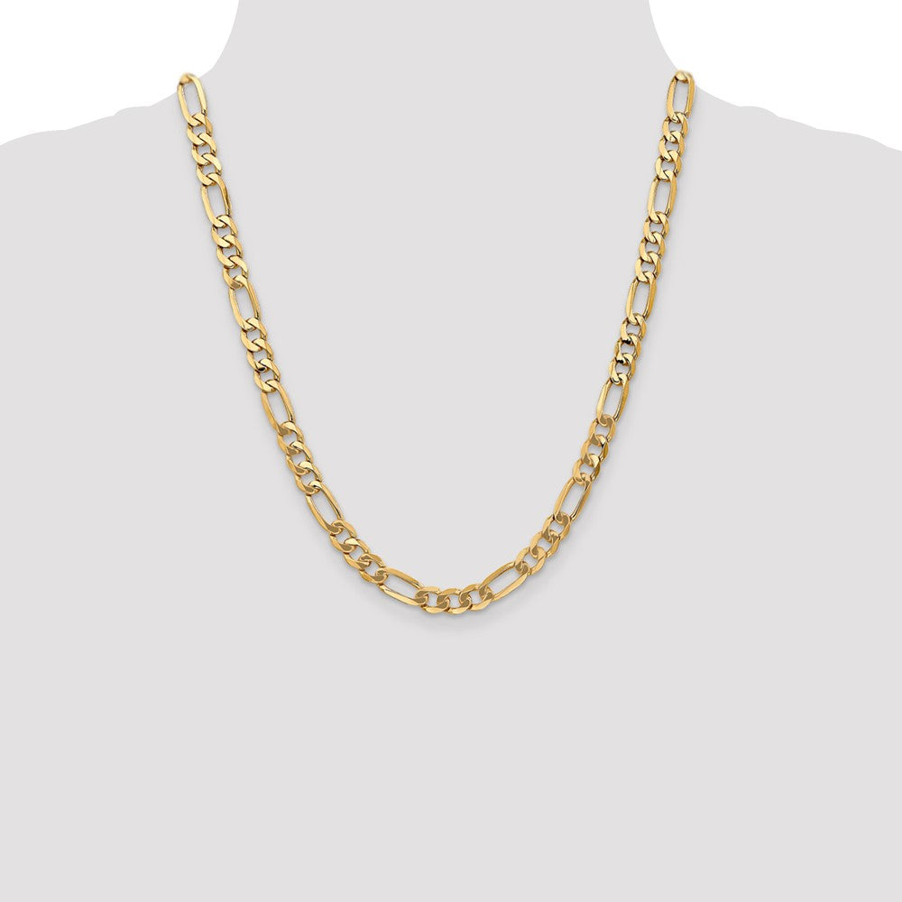 22 Inch 14K Yellow Gold 7mm Flat Figaro Chain Necklace