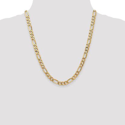 22 Inch 14K Yellow Gold 7mm Flat Figaro Chain Necklace