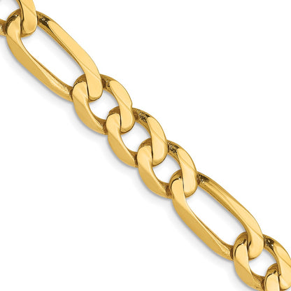 22 Inch 14K Yellow Gold 7mm Flat Figaro Chain Necklace