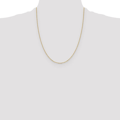 22 Inch 14K Yellow Gold 1mm D/C Open Long Link Cable Chain Necklace