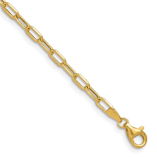 8 Inch 14K Yellow Gold 3.0mm Semi Solid Beveled D/C Paperclip Chain Bracelet
