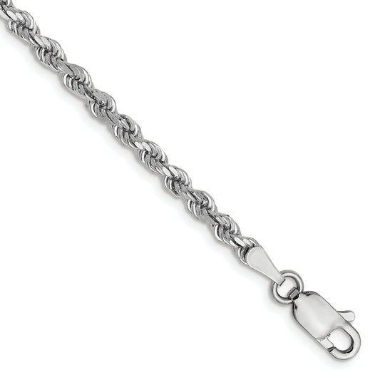 7 Inch 14K White Gold 2.75mm Diamond Cut Rope Chain Bracelet