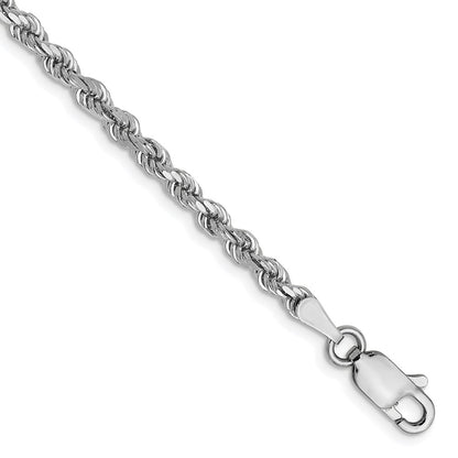 8 Inch 14K White Gold 2.75mm Diamond Cut Rope Chain Bracelet