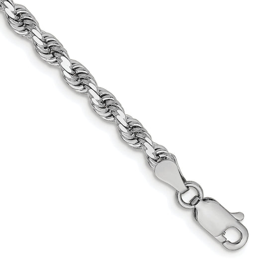 7 Inch 14K White Gold 3.25mm Diamond Cut Rope Chain Bracelet