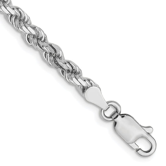 8 Inch 14K White Gold 3.5mm Diamond Cut Rope Chain Bracelet