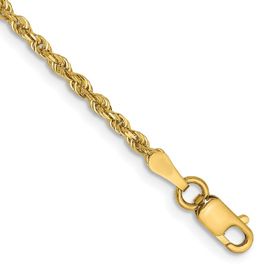 7 Inch 14K Yellow Gold 2.00mm Diamond Cut Lightweight Rope Chain Bracelet