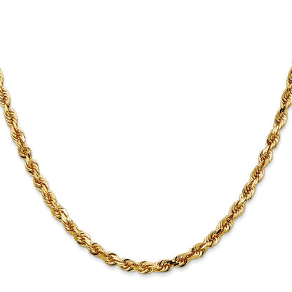 14K Yellow Gold 4mm Diamond Cut Lightweight Rope Chain Necklace