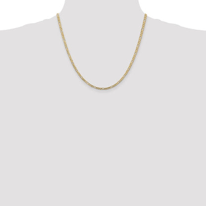 2 Inch 14K Yellow Gold 3mm Concave Open Figaro Chain Necklace