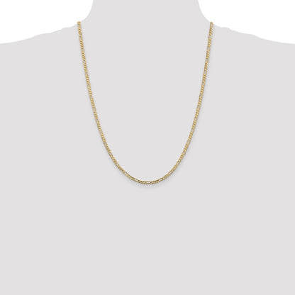 24 Inch 14K Yellow Gold 3mm Concave Open Figaro Chain Necklace
