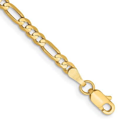 8 Inch 14K Yellow Gold 3mm Concave Open Figaro Chain Bracelet
