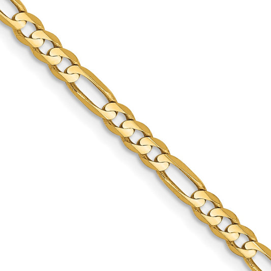 2 Inch 14K Yellow Gold 3mm Concave Open Figaro Chain Necklace