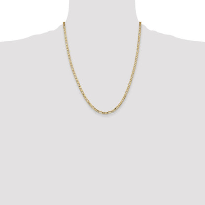 22 Inch 14K Yellow Gold 4mm Concave Open Figaro Chain Necklace