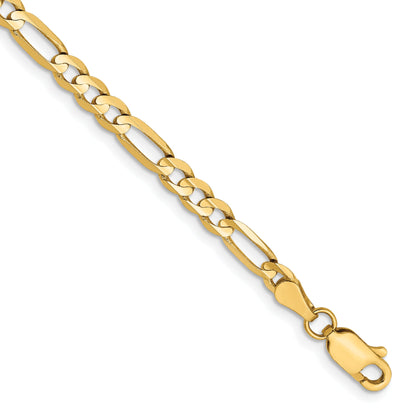 8 Inch 14K Yellow Gold 4mm Concave Open Figaro Chain Bracelet