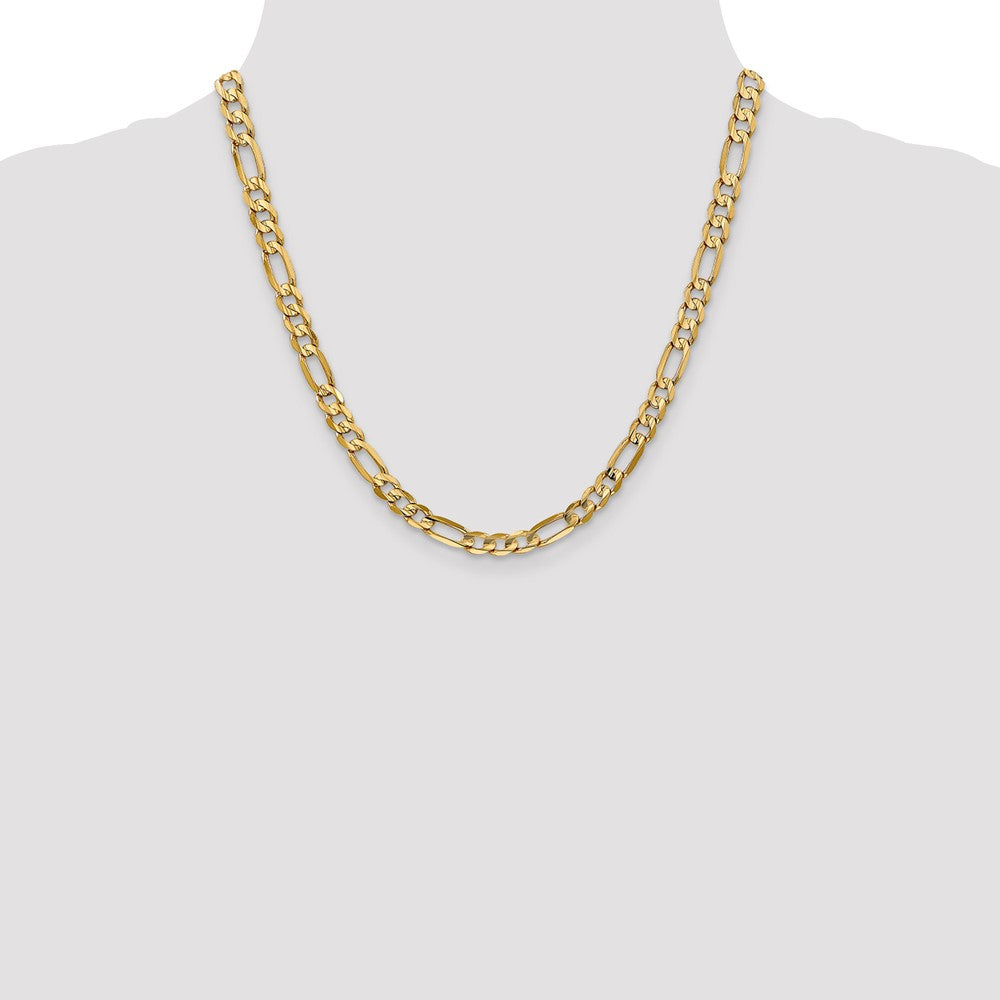 2 Inch 14K Yellow Gold 6mm Concave Open Figaro Chain Necklace