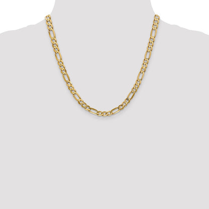 2 Inch 14K Yellow Gold 6mm Concave Open Figaro Chain Necklace