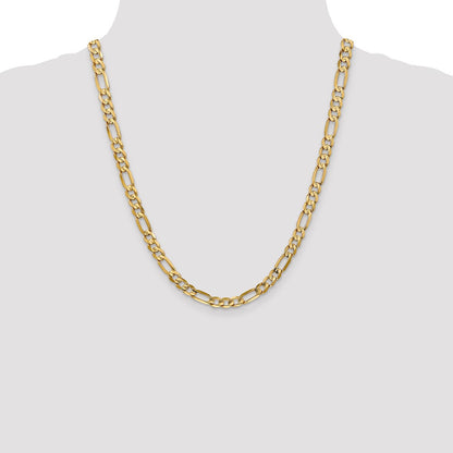 22 Inch 14K Yellow Gold 6mm Concave Open Figaro Chain Necklace