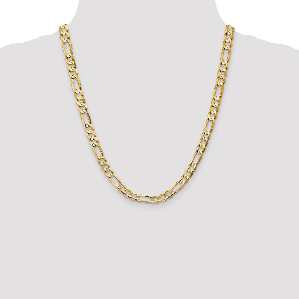 22 Inch 14K Yellow Gold 6.75mm Concave Open Figaro Chain Necklace