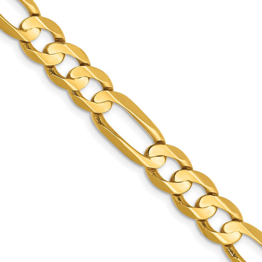 22 Inch 14K Yellow Gold 6.75mm Concave Open Figaro Chain Necklace
