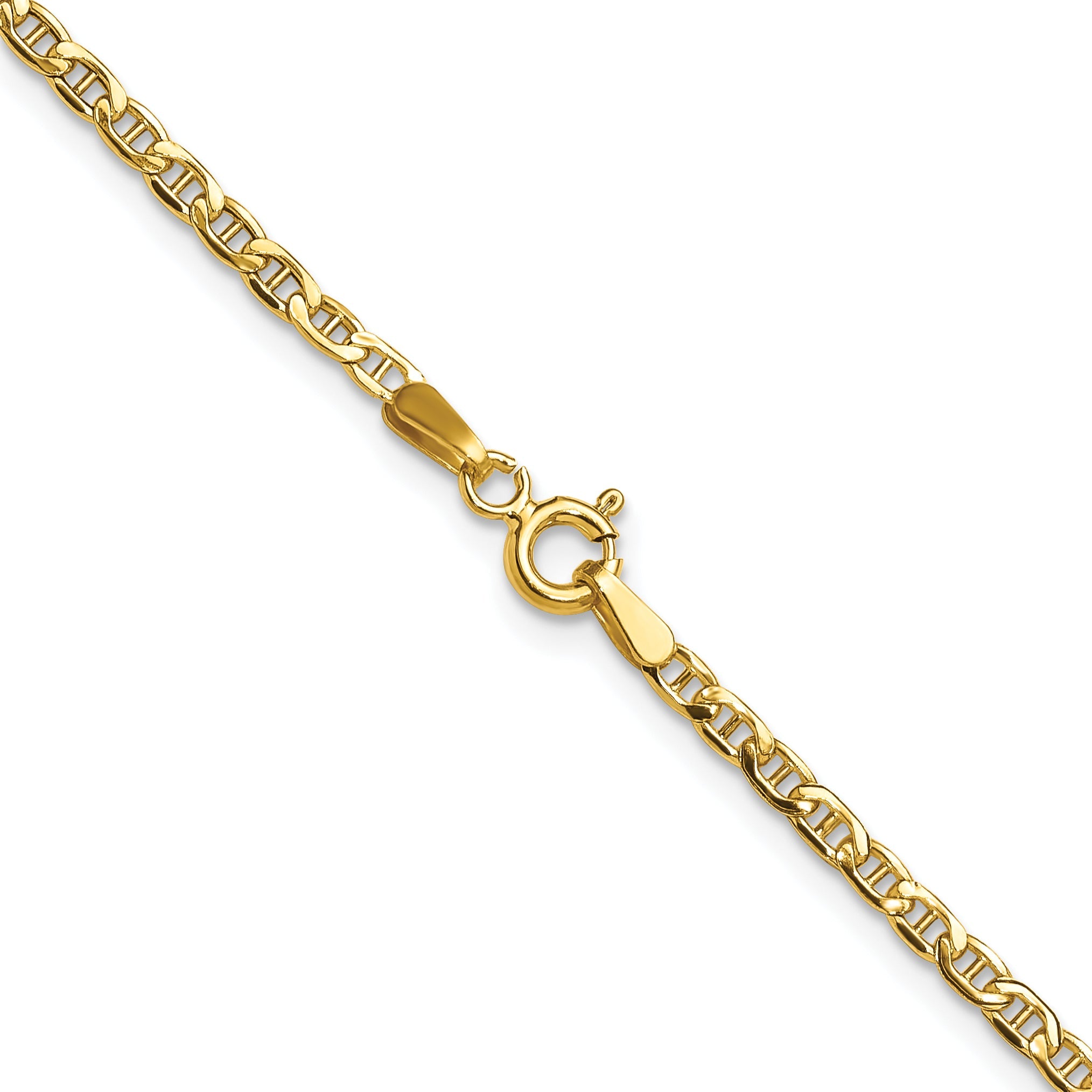 2 Inch 14K Yellow Gold 2.4mm Semi Solid Anchor Chain Necklace