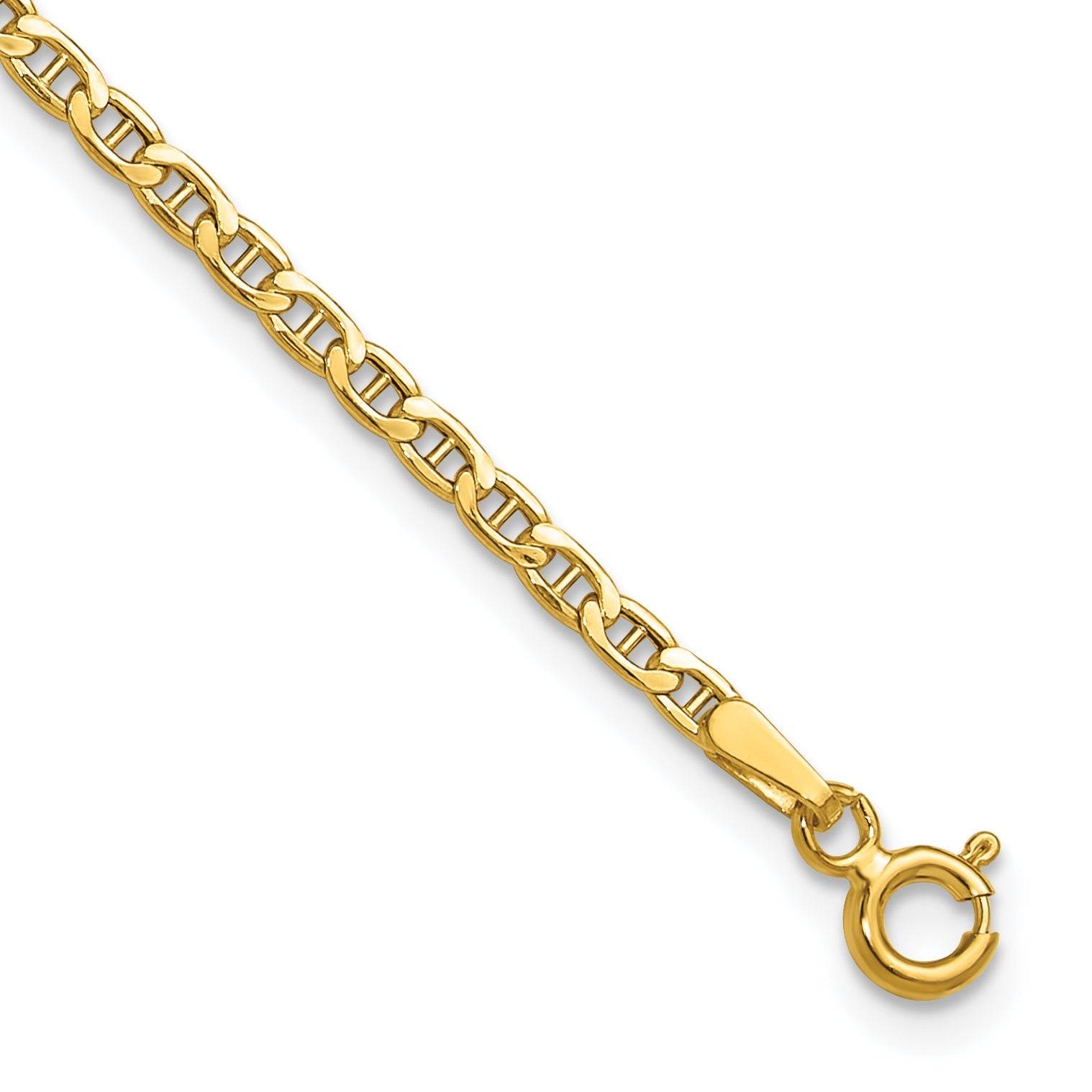 7 Inch 14K Yellow Gold 2.4mm Semi Solid Anchor Chain Bracelet