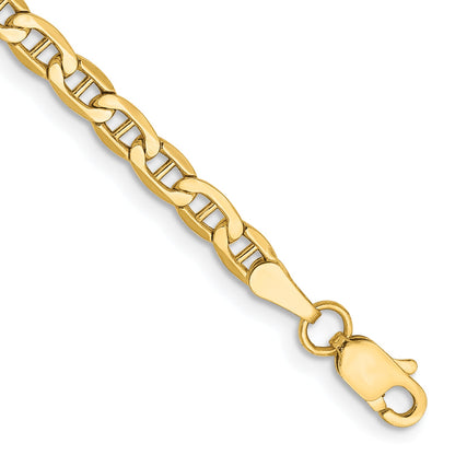 7 Inch 14K Yellow Gold 3.2mm Semi Solid Anchor Chain Bracelet