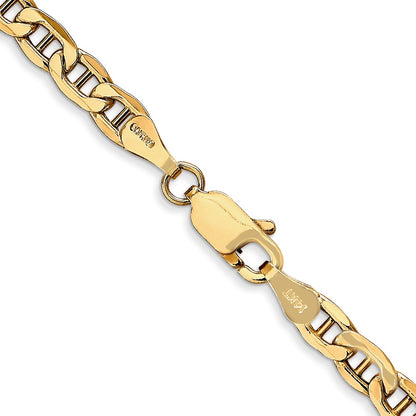 2 Inch 14K Yellow Gold 4mm Semi Solid Anchor Chain Necklace