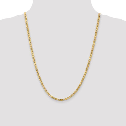 24 Inch 14K Yellow Gold 4mm Semi Solid Anchor Chain Necklace