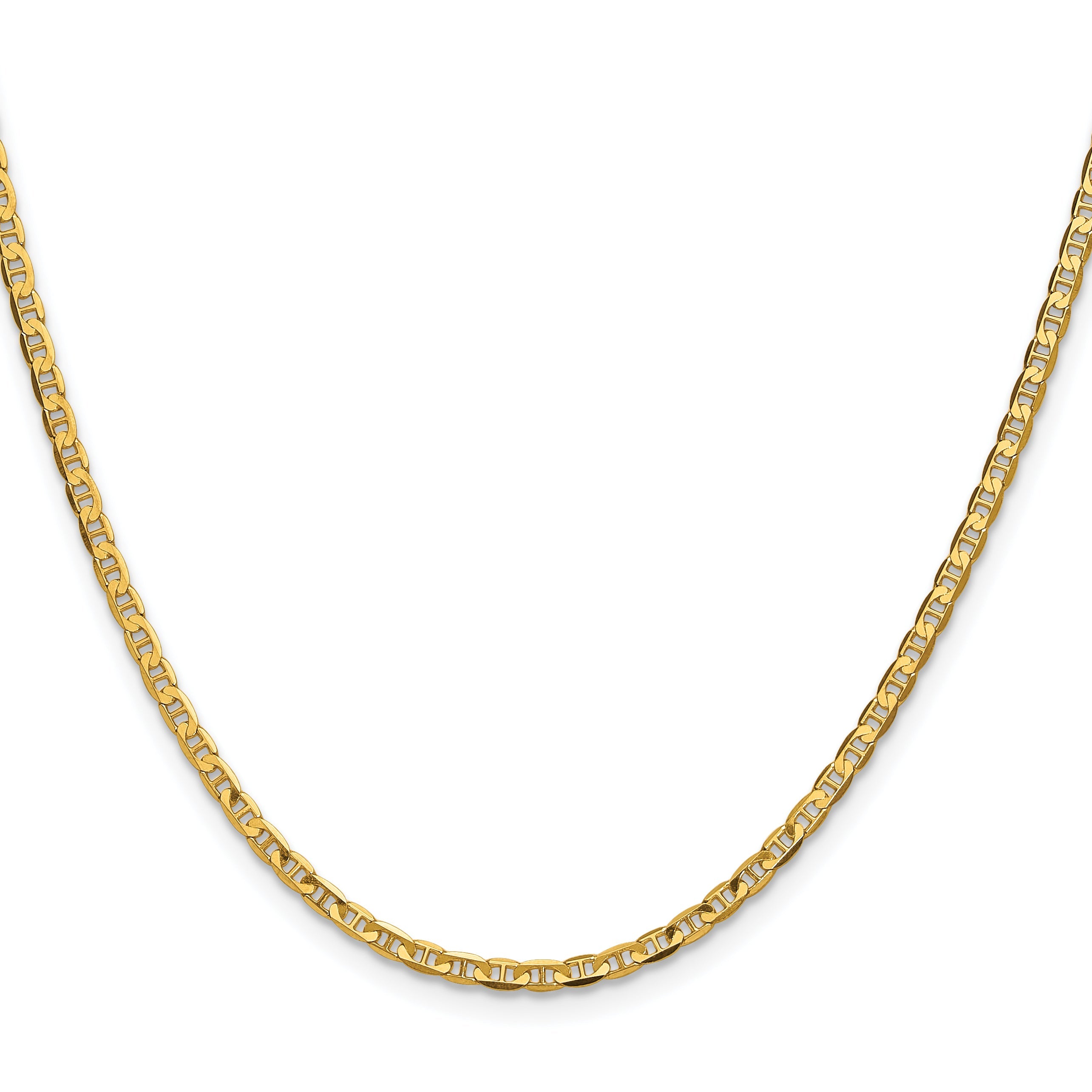 24 Inch 14K Yellow Gold 2.4mm Concave Anchor Chain Necklace