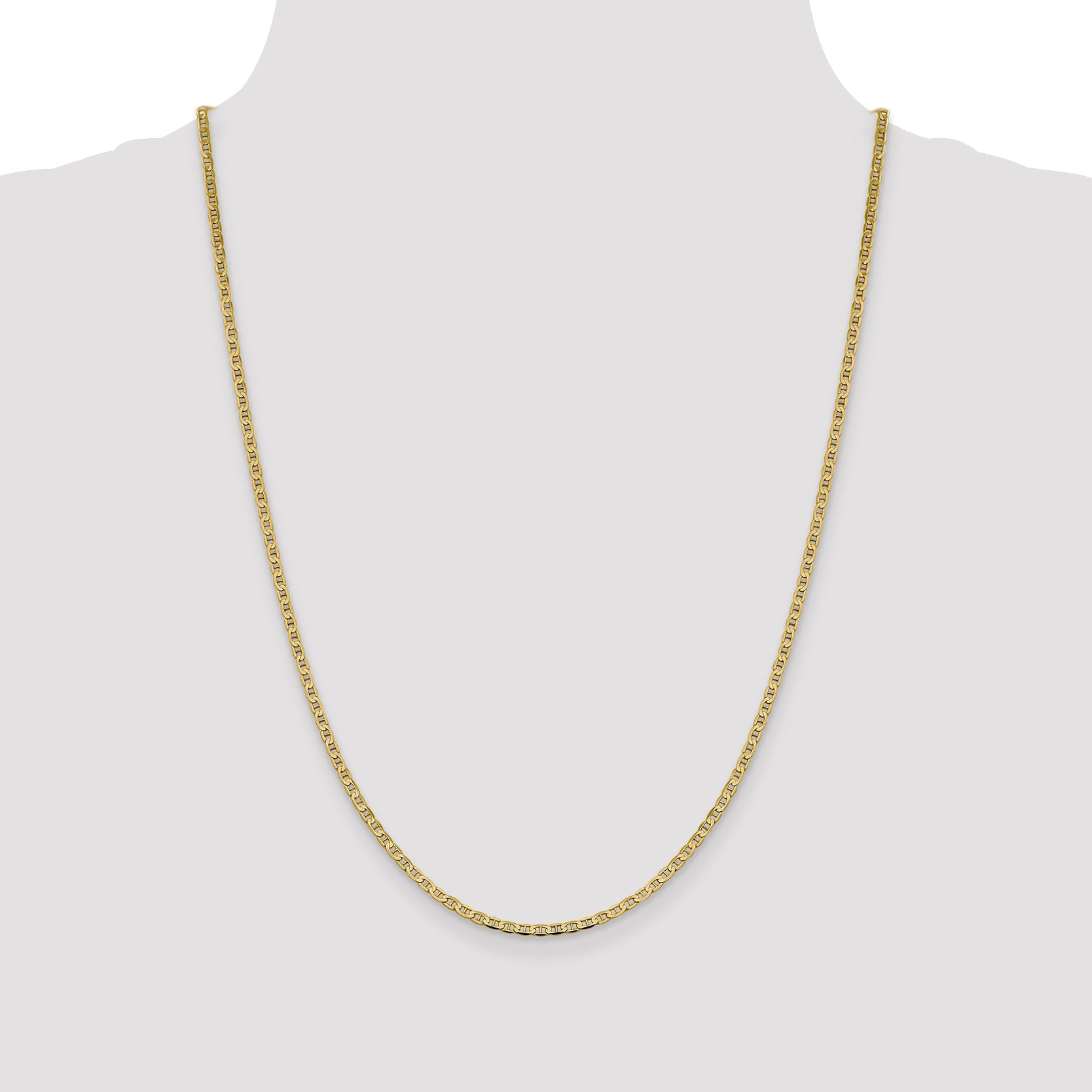 24 Inch 14K Yellow Gold 2.4mm Concave Anchor Chain Necklace
