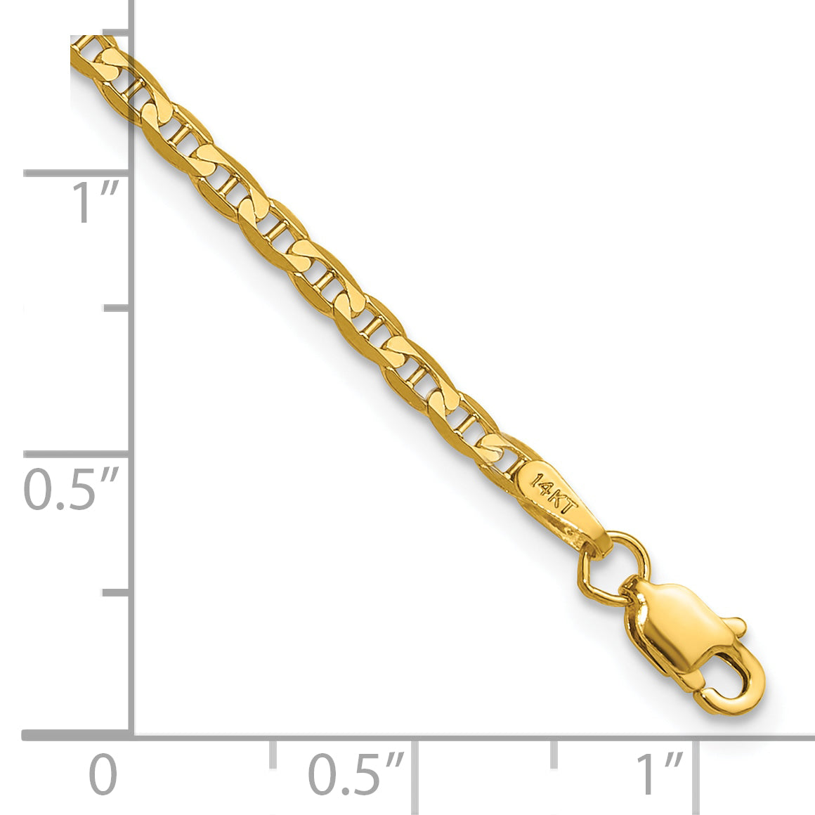 8 Inch 14K Yellow Gold 2.4mm Concave Anchor Chain Bracelet