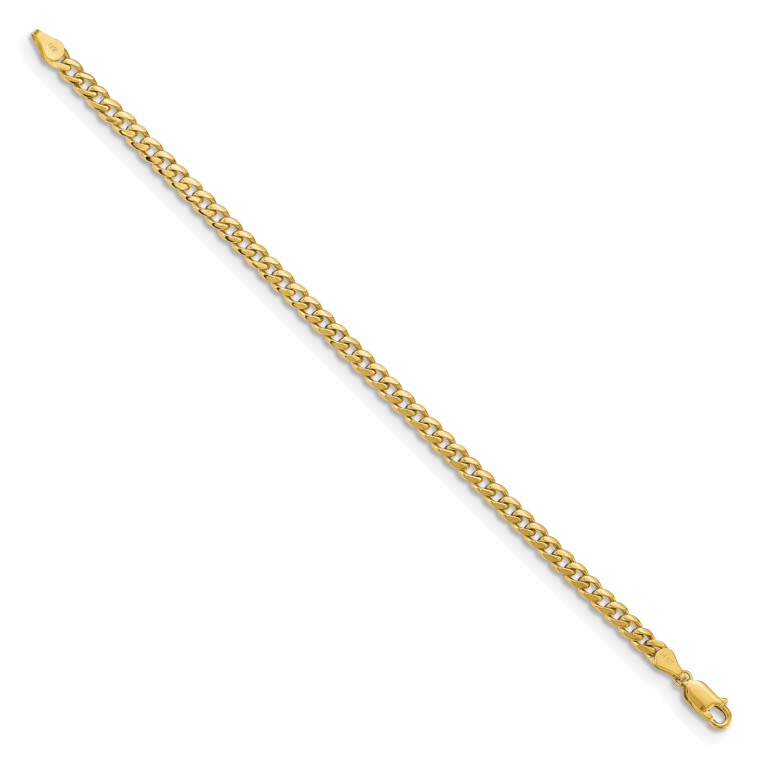 7 Inch 14K Yellow Gold 4.25mm Solid Miami Cuban Chain Bracelet