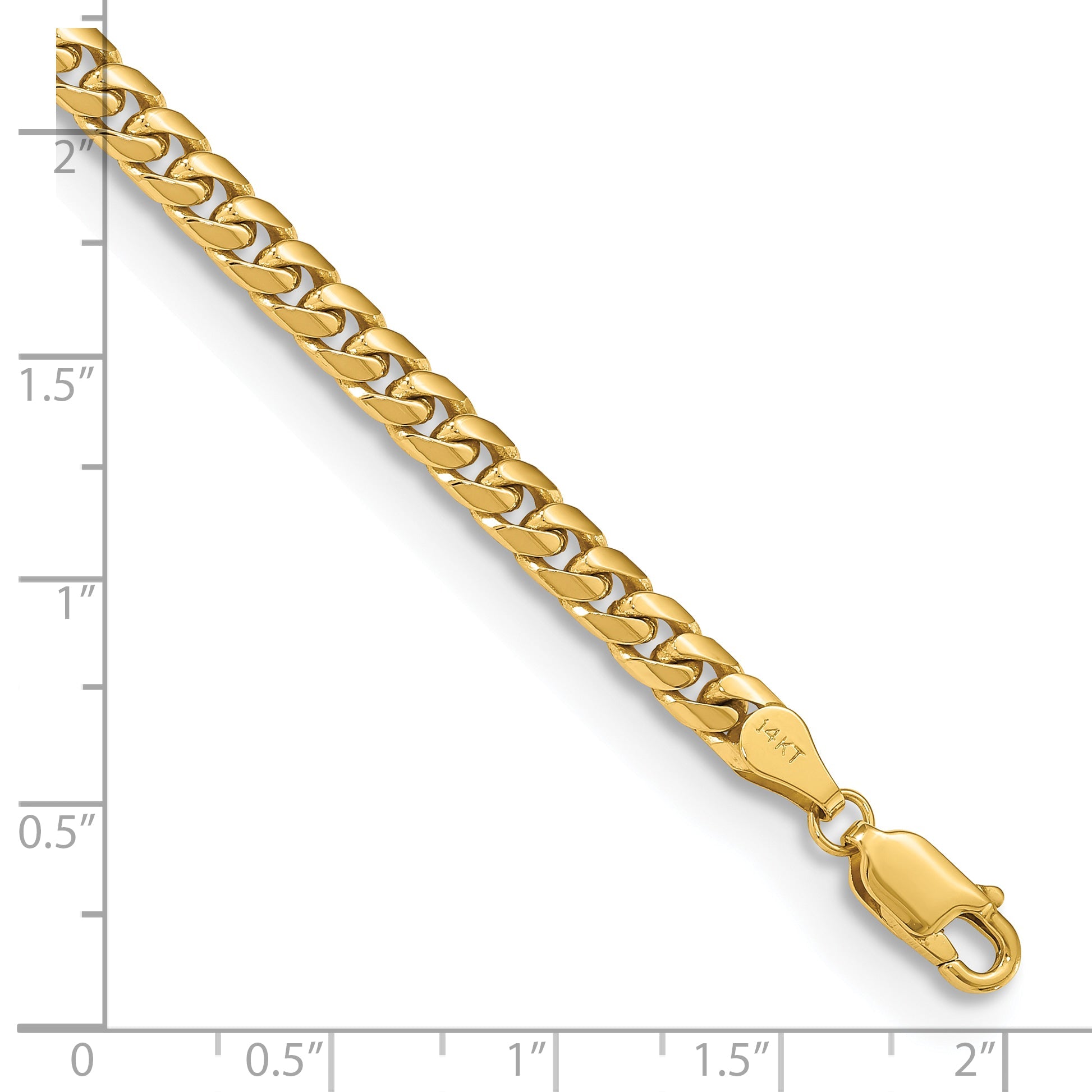 7 Inch 14K Yellow Gold 4.3mm Solid Miami Cuban Chain Bracelet