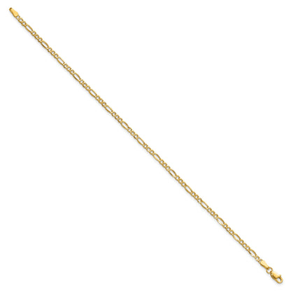8 Inch 14K Yellow Gold 2.5mm Semi Solid Figaro Chain Bracelet