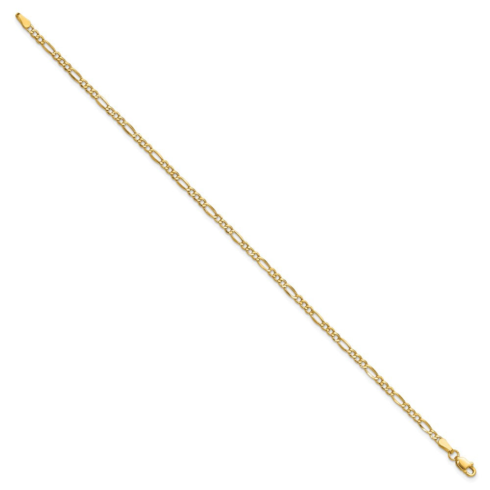 7 Inch 14K Yellow Gold 2.5mm Semi Solid Figaro Chain Bracelet