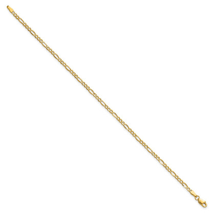 7 Inch 14K Yellow Gold 2.5mm Semi Solid Figaro Chain Bracelet