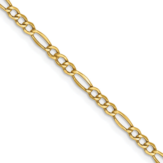 18 Inch 14K Yellow Gold 2.5mm Semi Solid Figaro Chain Necklace