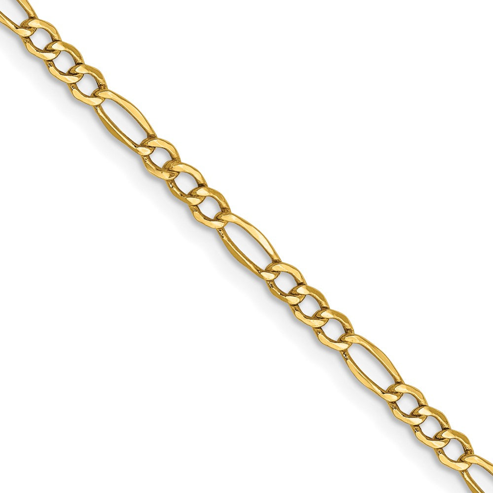 22 Inch 14K Yellow Gold 2.5mm Semi Solid Figaro Chain Necklace