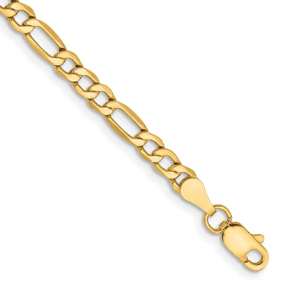 7 Inch 14K Yellow Gold 3.5mm Semi Solid Figaro Chain Bracelet