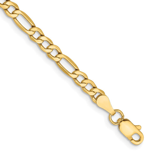 8 Inch 14K Yellow Gold 3.5mm Semi Solid Figaro Chain Bracelet