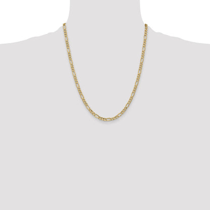 22 Inch 14K Yellow Gold 4.2mm Semi Solid Figaro Chain Necklace