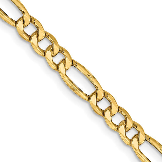 22 Inch 14K Yellow Gold 4.2mm Semi Solid Figaro Chain Necklace