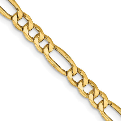 2 Inch 14K Yellow Gold 4.2mm Semi Solid Figaro Chain Necklace
