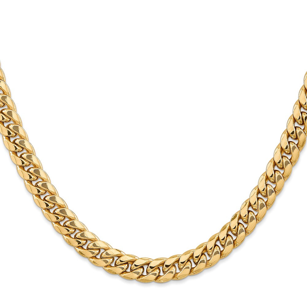 22 Inch 14K Yellow Gold 7.3mm Semi Solid Miami Cuban Chain Necklace