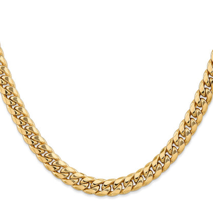 22 Inch 14K Yellow Gold 7.3mm Semi Solid Miami Cuban Chain Necklace