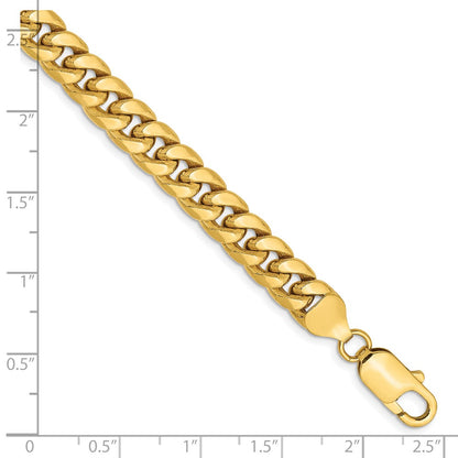 9 Inch 14K Yellow Gold 7.3mm Semi Solid Miami Cuban Chain Bracelet