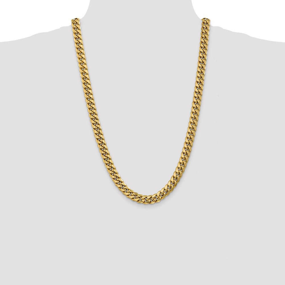 26 Inch 14K Yellow Gold 9.3mm Semi Solid Miami Cuban Chain Necklace