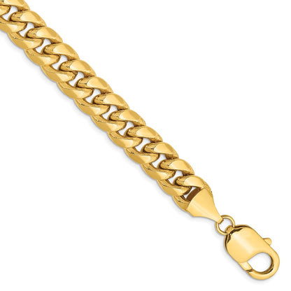 8 Inch 14K Yellow Gold 9.3mm Semi Solid Miami Cuban Chain Bracelet