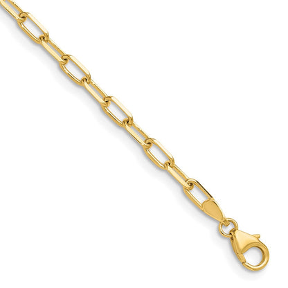 7 Inch 14K Yellow Gold 3.0mm Solid Beveled D/C Paperclip Chain Bracelet