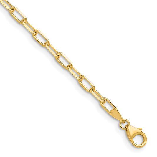 7 Inch 14K Yellow Gold 3.0mm Solid Beveled D/C Paperclip Chain Bracelet
